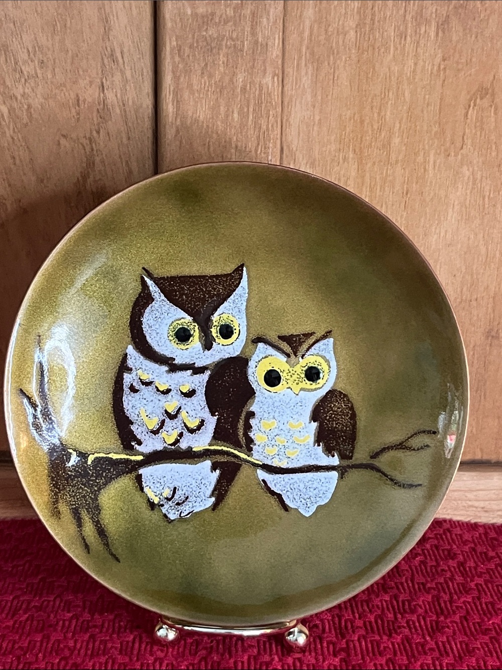 Vintage Bovano of Cheshire Conn. Enamel on Copper Owls Plate. Original Gold Tag!